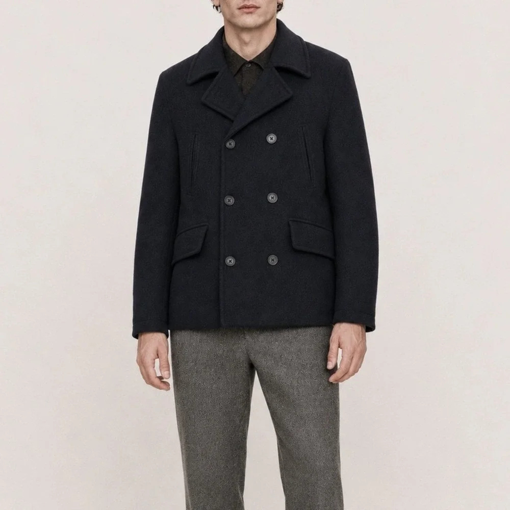 J. Crew Pea Coat Medium Mens Black Wool Cashmere Blend Double Breasted Jacket